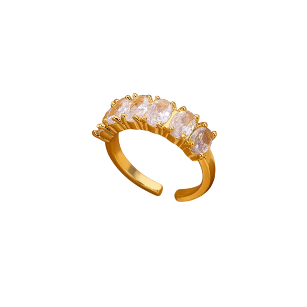 Damring Justerbar storlek Öppen oval zirkon Dekorativa kristaller Lätt fin ring Guldlegering Elegantisk stil 1