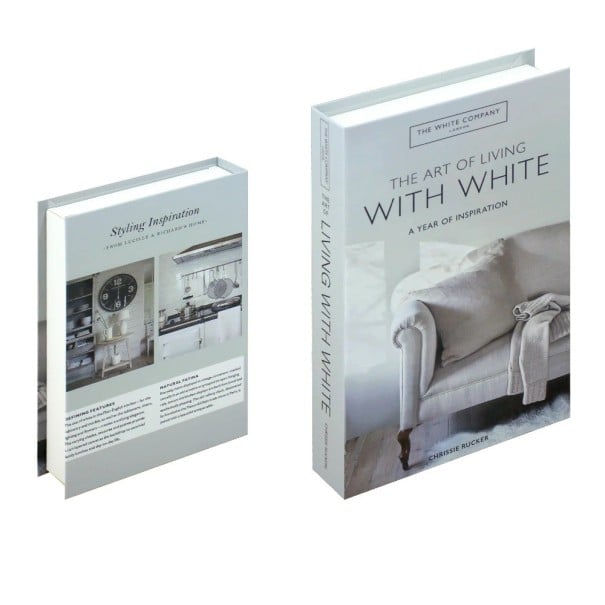 Falsk bok The Art of Living with White Dekorativ bok som kan öppnas vit med motiv av inredningsdesign 1