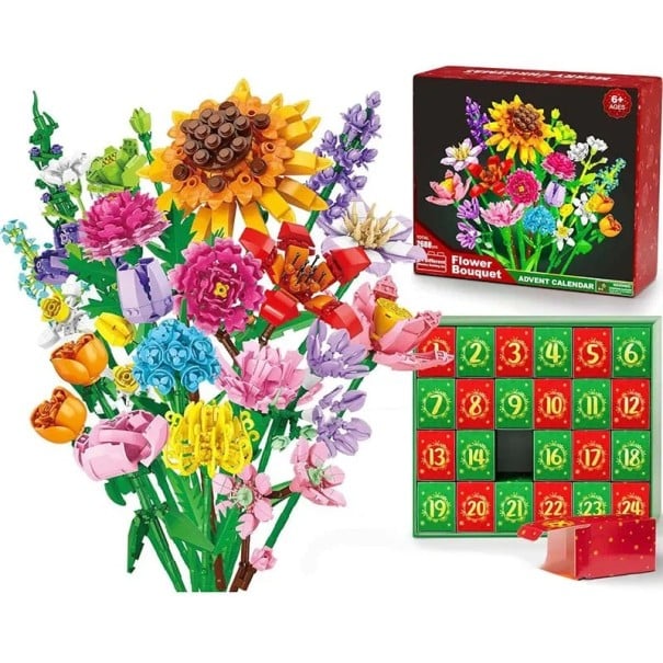 Julens adventskalender LEGO blommor Bukett med solros Plast Byggsats blommor DIY kreativ uppsättning Överraskning varje dag 1