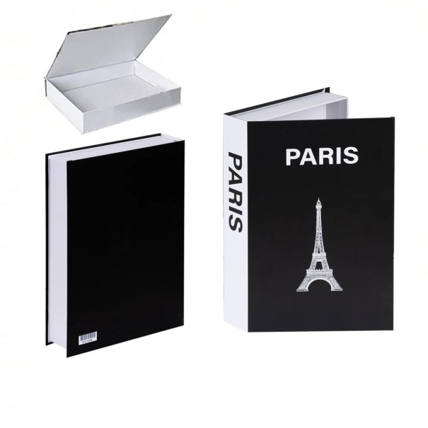 Dekorative falsche Buch PARIS Öffnbarer Geheimraum mit Stauraum Geheime Box für die Bibliothek Schwarz-weiße Gestaltung Eiffelturm 1