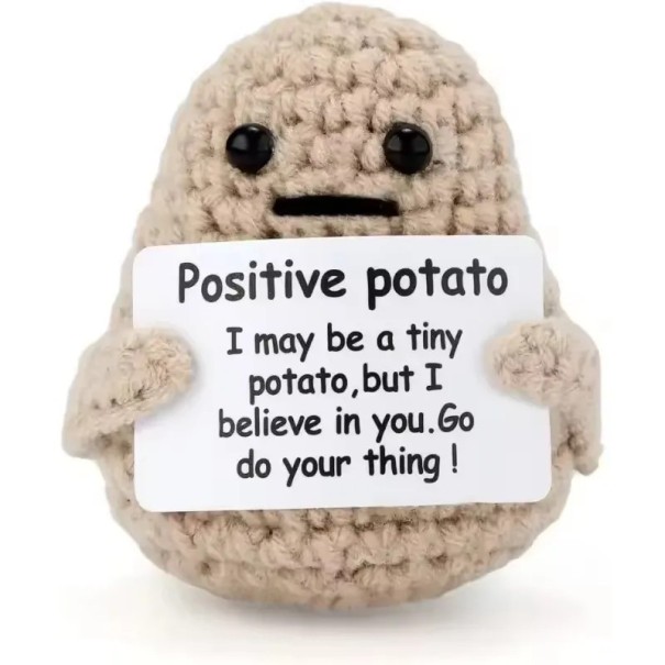 Pomme de terre décorative en crochet avec message motivant Figurine textile mignonne pour une énergie positive 1