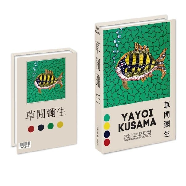 Dekorativ bok med Yayoi Kusama – förvaringsutrymme, öppningsbar, svartvit med motivet "Depth of the Sea" 1
