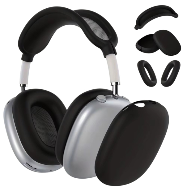3v1 silikonový chránič pro AirPods Max, kryt na hlavový most, vnější kryty a ochranné návleky na náušníky proti poškrábání a nárazům černá