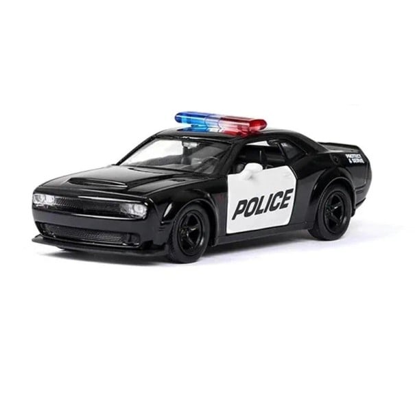 Model af politibil Dodge Challenger 1:36 12,5 x 5,5 x 4 cm Metallegeme plastbund Realistisk muscle car Legetøj Gave 1