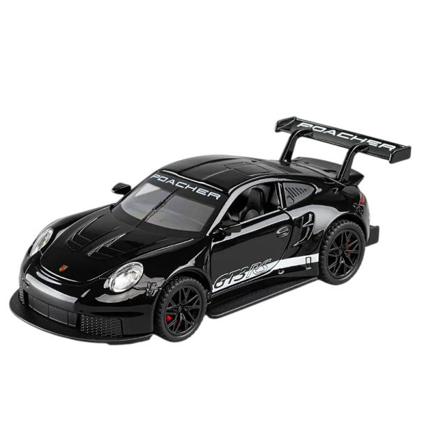Porsche 911 GT3 RS bilmodell 1:32 15,5 × 6,5 × 4 cm Metall samlarobjekt Zink kropp Sportig racingbil dekoration svart
