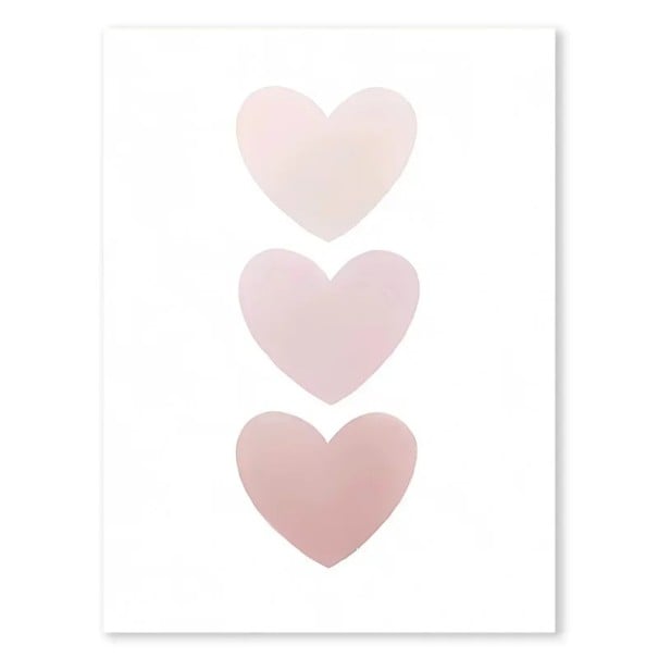 Affiche décorative trois cœurs roses empilés 21 x 30 cm Toile en polyester Impression douce Sans cadre Image pour la chambre d'enfant 1