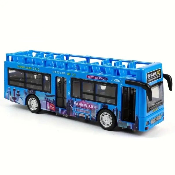 Envåningsbuss Plastmodell av stadsbuss Transportleksak för barn Realistisk bil Buss Present till pojkar och flickor blå