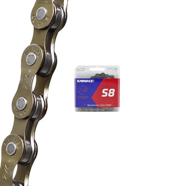8-växlad kedja för cykel TANKE S8-X 1/2" x 3/32" 116 länkar färgglad med snabbkoppling MTB landsväg brun