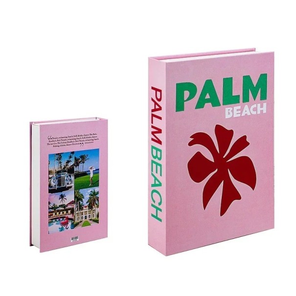 Falsk bok dekoration Oöppningsbar bokmodell Palm Beach Rosa designprydnad för bokhylla i vardagsrummet 1