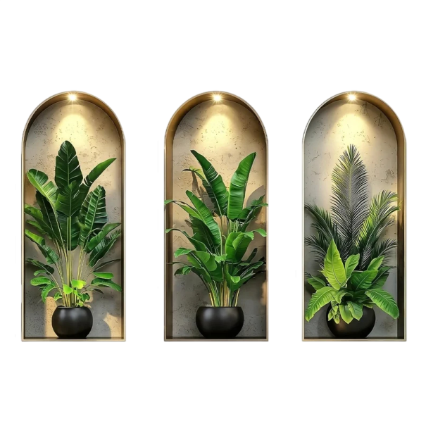 Calcomanías de pared 25 x 60 cm 3 unidades PVC efecto 3D calcomanías decorativas con plantas autoadhesivas decoración de pared 1