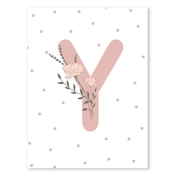 Dekorativ affisch 50 x 70 cm Blommigt rosa bokstav "Y" Lärft bild utan ram Minimalistisk väggdekoration för flickrum 1