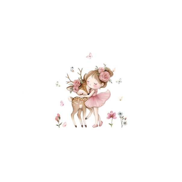 Autocolant de perete 43 x 45 cm PVC Fată desenată și cerb Decor de perete pentru camera copiilor Dormitor Decorațiune lavabilă 1