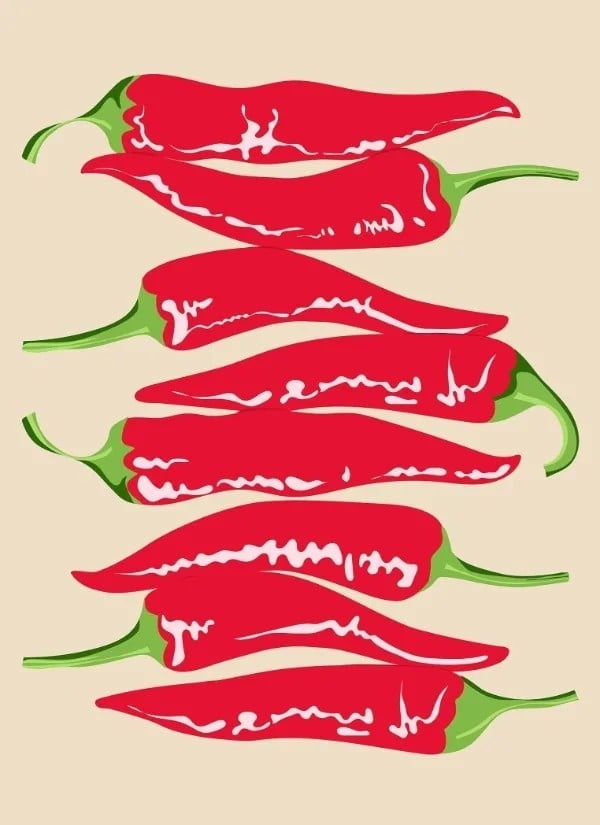 Dekorationsplakat til væg 30 x 45 cm Chilli peberfrugter Køkkenindretning Restaurant Lærredsbillede Moderne gastronomisk tryk uden ramme 1