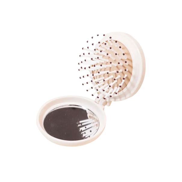 Mini hopfällbar stylingkam med spegel Kompakt rese-massageborste för hår Luftkudde Utdragbar design beige