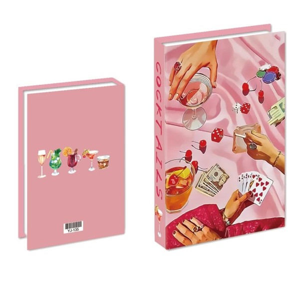 Falsk bok dekoration Rosa oöppningsbar bokmodell Cocktail party design Illustration av drycker modern inredningsdetalj 1