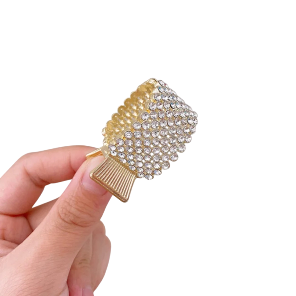Mini kovový skřipec do vlasů s kamínky Zlatý 4,5 × 2 cm Elegantní ozdoba na vysoký culík 1