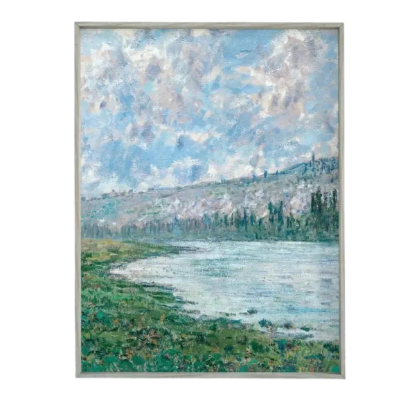 Konstplakat Seine vid Vétheuil 30 x 45 cm Claude Monet stil Linnedekoration utan ram Impressionistisk flodlandskap 1