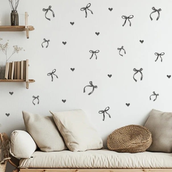 Fali matrica 20 x 30 cm PVC Fekete masnik és szív Aranyos dekoráció a szobába Modern fali matricák 1