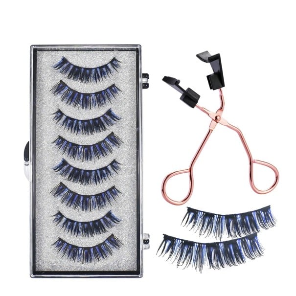 Ensemble de 8 pièces de cils magnétiques 3D artificiels avec éléments bleus 5 aimants Imperméables réutilisables allongement des cils avec applicateur 1