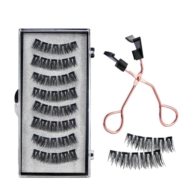 Ensemble de 8 pièces de cils 3D magnétiques artificiels avec applicateur 5 aimants Waterproof épais naturel réutilisables extension de cils 1