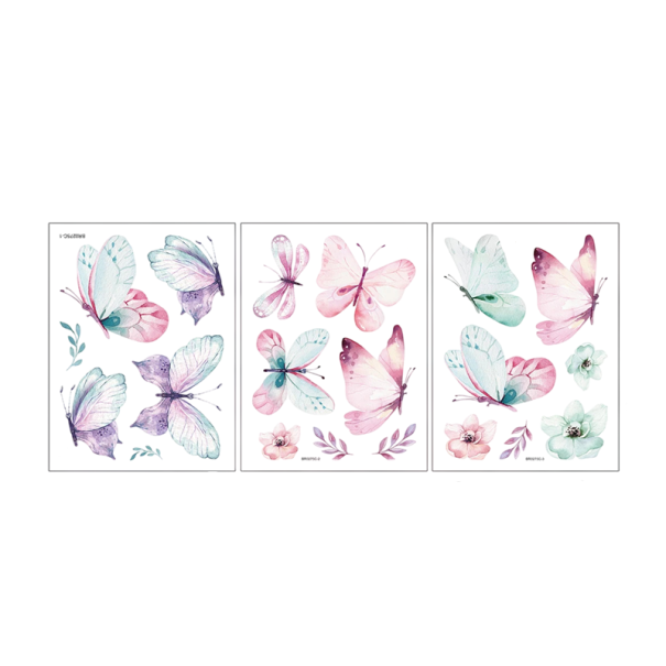 Fali matrica 3 x 22,5 x 30 cm PVC Akvarell pillangók 3 db-os készlet Dekoratív matricák gyerekszobába hálószobába 1