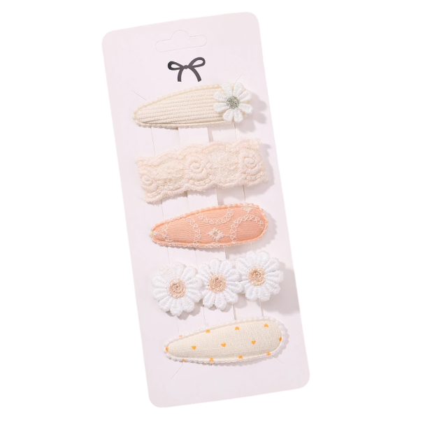 Ensemble de 5 épingles à cheveux design floral recouvertes de tissu clips fins pour frange et côtés accessoires capillaires élégants 1
