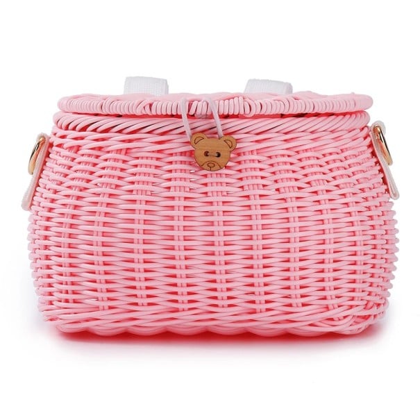 Dětský proutěný košík na kolo 18 x 15 x 13 cm PE Lehký přední košík na řídítka kola Úložný košík na hračky a drobnosti růžová