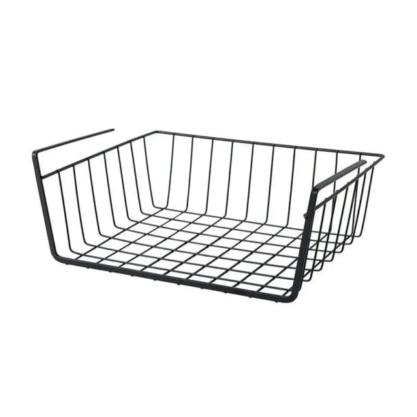 Coș suspendat din sârmă sub raft 35 x 22 x 11,5 cm Organizator metalic pentru dulapul din bucătărie și birou Suport de depozitare negru