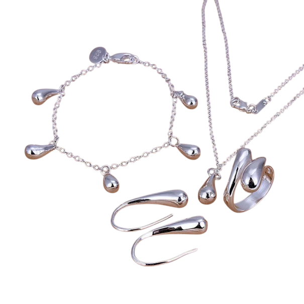 Dames sieradenset Zilver 925 Halsketting 45 cm Armband 20 cm Oorbellen Ring Elegante klassieke collectie 1