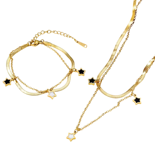 Hemels ontwerp halsketting en armband van roestvrij staal Elegantische dames set met glans Stijlvolle accessoire voor feesten en dagelijks gebruik 1