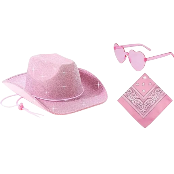 Chapeau de cow-boy pour mariée avec lunettes en forme de cœur et foulard Ensemble d'accessoires pour un enterrement de vie de jeune fille 1