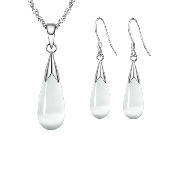 Ensemble élégant collier 45 cm et boucles d'oreilles Argent 925 Forme goutte d'eau Bijoux de mariage de fiançailles pour femmes blanc