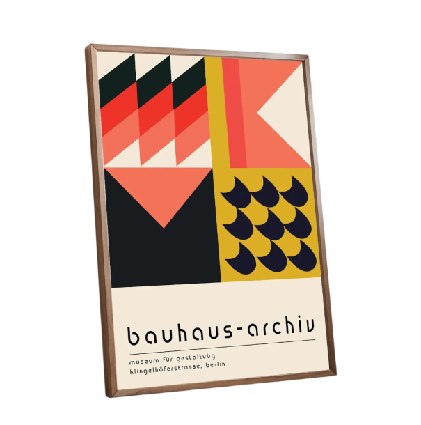 Image moderne pour mur 40 x 60 cm design géométrique Bauhaus noir jaune rouge minimaliste abstrait affiche impression sur toile sans cadre 1