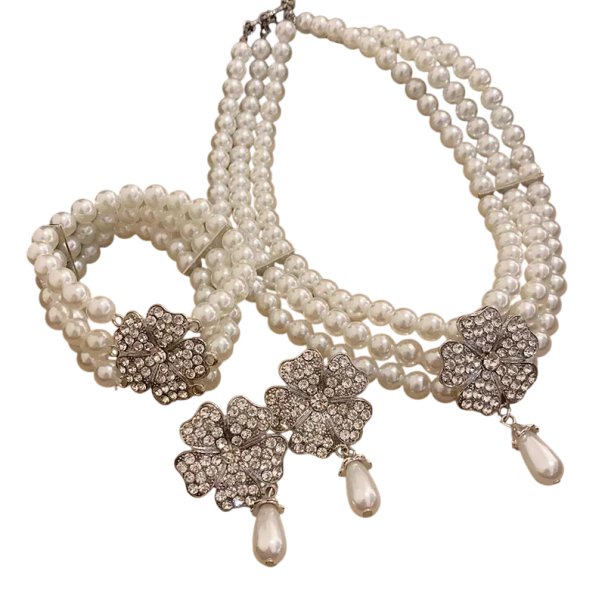 Set di gioielli in perle Bracciale Collana Orecchini Design francese di lusso Lega Pietre decorative Gioiello elegante floreale 1
