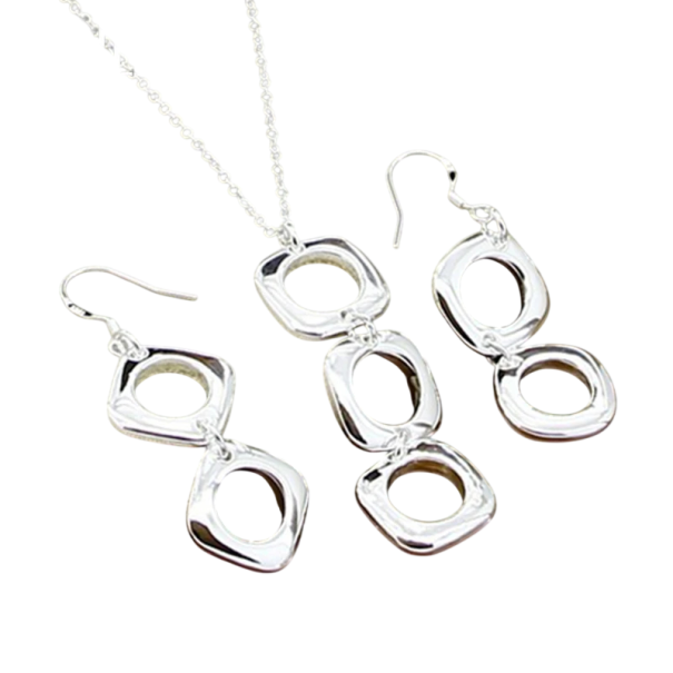 Set a cascata di orecchini e collana in argento sterling 925 Design geometrico rotondo quadrato Gioielli da sposa per donna 1