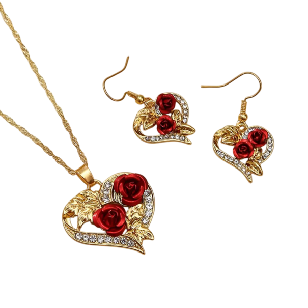 Set di gioielli per San Valentino Collana 52–57 cm Orecchini 3,2 cm Rosa Cuore Lega Accessori romantici per donne 1