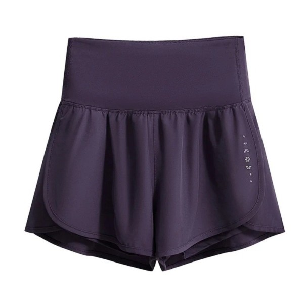 Damsportshorts Hög midja Med fickor Enfärgad Polyester Spandex Elastiska funktionella shorts för löpning fitness lila XS