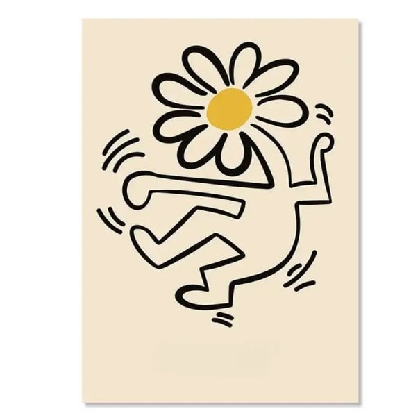Abstrakt väggplakat 21 x 30 cm Dansande figur med blommig huvud Modern konsttryck på duk dekoration utan ram 1