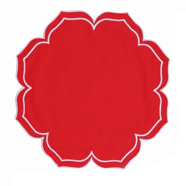 Baumwollunterlage 40,6 x 40,6 cm Blütenform mit gewelltem Rand Dekorative textile Tischunterlage 100% Baumwolle rot