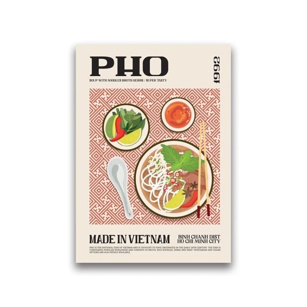 Grand poster 40 x 60 cm Pho vietnamien Cuisine du monde Image de nourriture Impression sur toile Toile douce Sans cadre pour restaurant 1