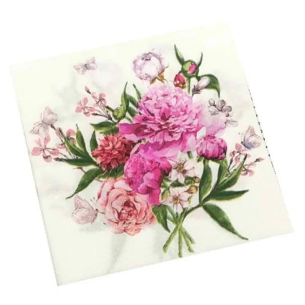 20 Stück Papierservietten Bouquet Pfingstrosen 330 x 330 mm 2-lagig Blumendesign Naturfarben auf Wasserbasis Festliches Eindecken 1