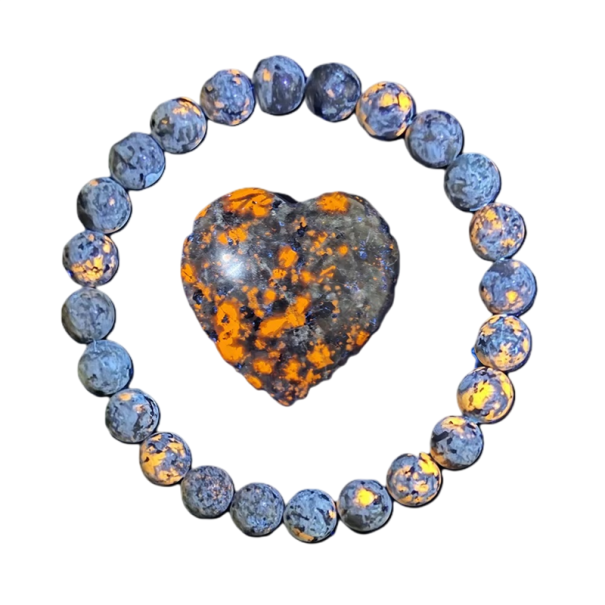 Juego de piedra de fuego natural pulsera y piedra en forma de corazón Luminiscente hecha a mano elástica Accesorios simbólicos 1