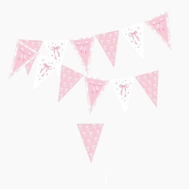 12 st Party vimpelgirland 27,8 x 18,7 cm Rosa rosetter Födelsedagsbanner dekoration för fest rumsinredning 1