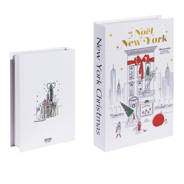 Livre décoratif faux de Noël New York Imitation de livre sur l'étagère Décoration hivernale de livre avec motif New York 1