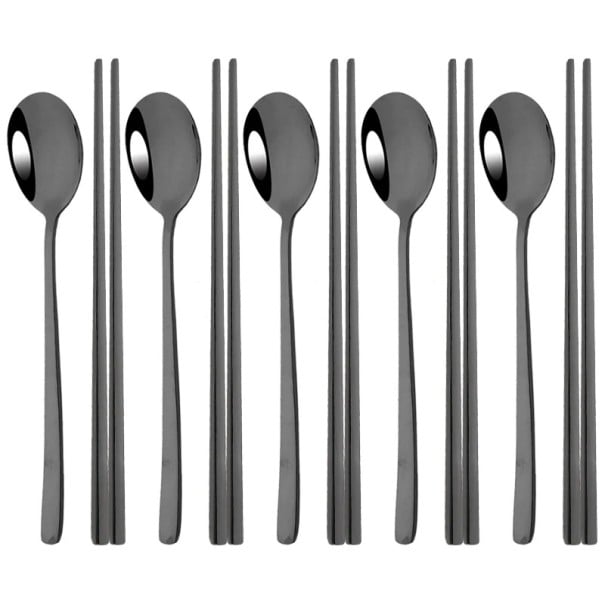 Juego de cucharas y palillos cubiertos de mesa para la comida asiática Juego de vajilla para el hogar negro