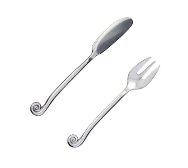 Dessertbestick Smörkniv + Tårgaffel Rostfri uppsättning med dekorativt snigelhandtag polerat kreativt bordstillbehör 1