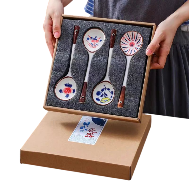 Juego de regalo de cucharitas de cerámica Cucharitas de postre pintadas con mango largo Cerámica vidriada Cucharitas elegantes para café té postre 1