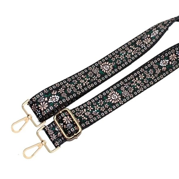 Axelrem för väska 80–140 x 3,8 cm Svart blommönster Justerbar bred crossbodyrem Ersättningsrem för väska 1