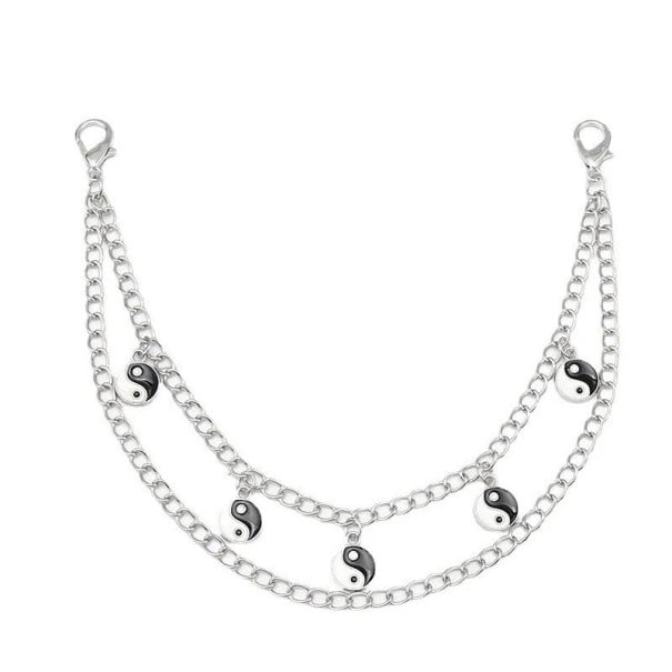 Chaîne décorative double pour sac avec pendentifs Yin Yang Alliage métallique Chaîne décorative argentée pour sac poignée courte de rechange 1