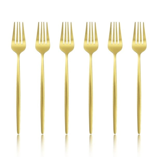 Tenedores de mesa 6 uds 20,8 cm de acero inoxidable tenedor moderno plateado o dorado para cena set de cubiertos menaje dorado